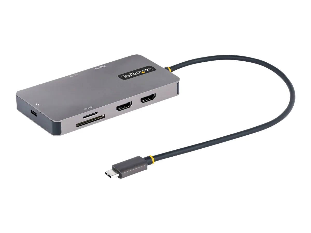 StarTech USB C Multiport Adapter, USB C auf Dual HDMI Video, 4K 60Hz, 5Gbit/s USB-A Hub, 100W PD Pass-through/GbE/SD-MicroSD Kartenleser, Reiseadapter/Laptop Dockingstation (120B-USBC-MULTIPORT) - Dockingstation - USB-C / Thunderbolt 3 / Thunderbolt 4 - 2
