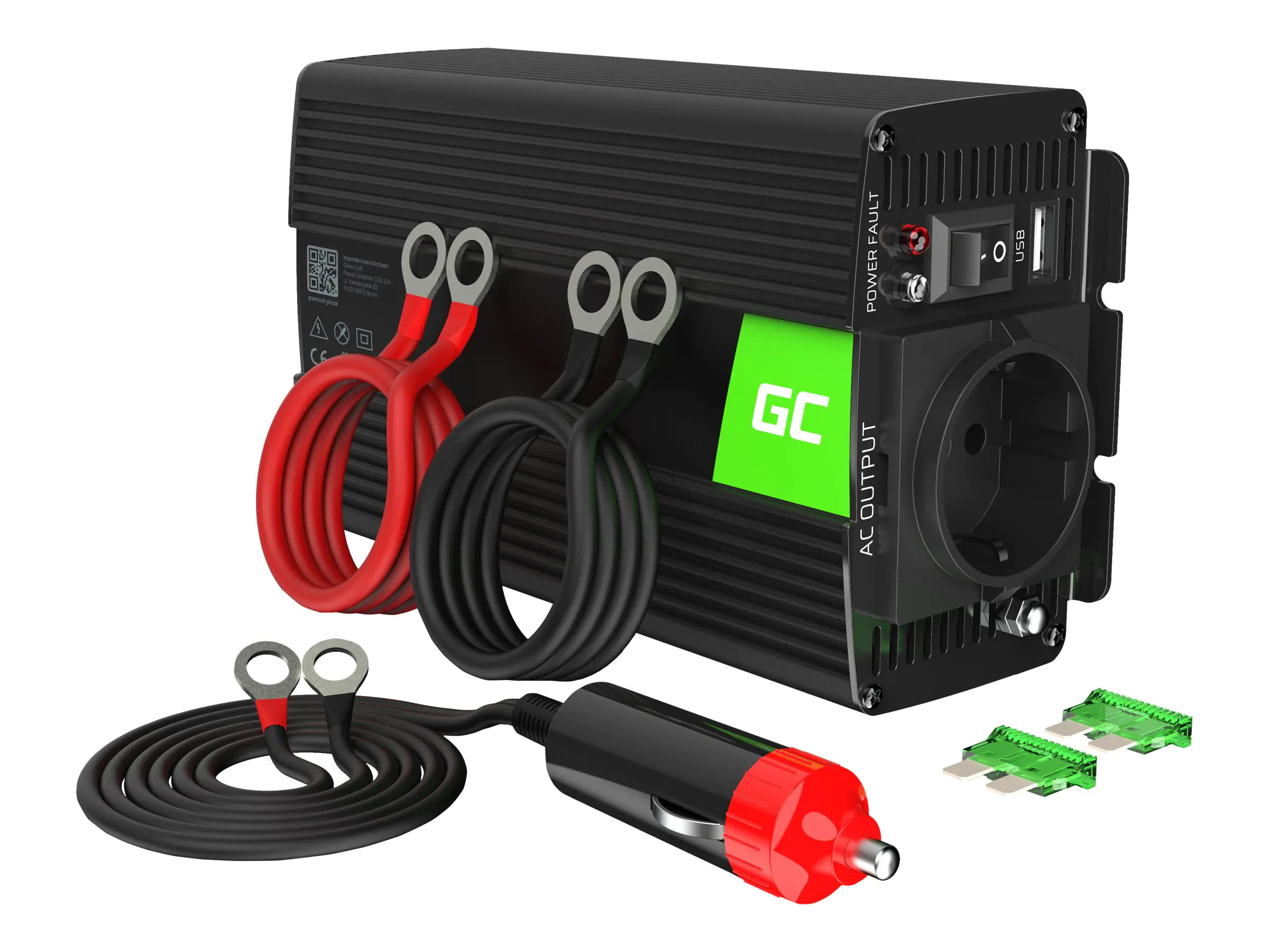 Green Cell INV03DE - Wechselrichter Gleichstrom in Wechselstrom - DC 12 V - 500 Watt - Europa - Schwarz