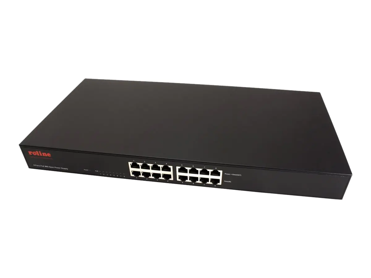 Roline PoE MID-Span Power Supply - Power Injector (Rack - einbaufähig) - 122 Watt - Ausgangsanschlüsse: 8 - 48.3 cm (19") - Schwarz