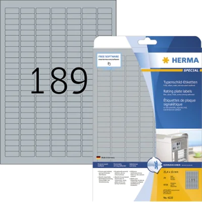 HERMA Etikett Typenschild 4220 25x10mm silber 4.725 St./Pack. HERMA Etikett Typenschild 4220 25x10mm silber 4.725 St./Pack.