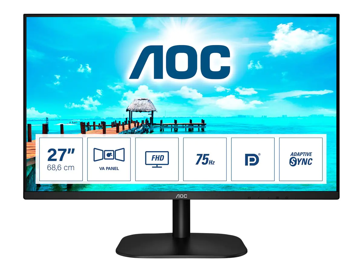 AOC 27B2DM - LED-Monitor - 68.6 cm (27") - 1920 x 1080 Full HD (1080p) @ 75 Hz - MVA - 250 cd/m² - 4 ms - HDMI, DVI, VGA - Black Texture
