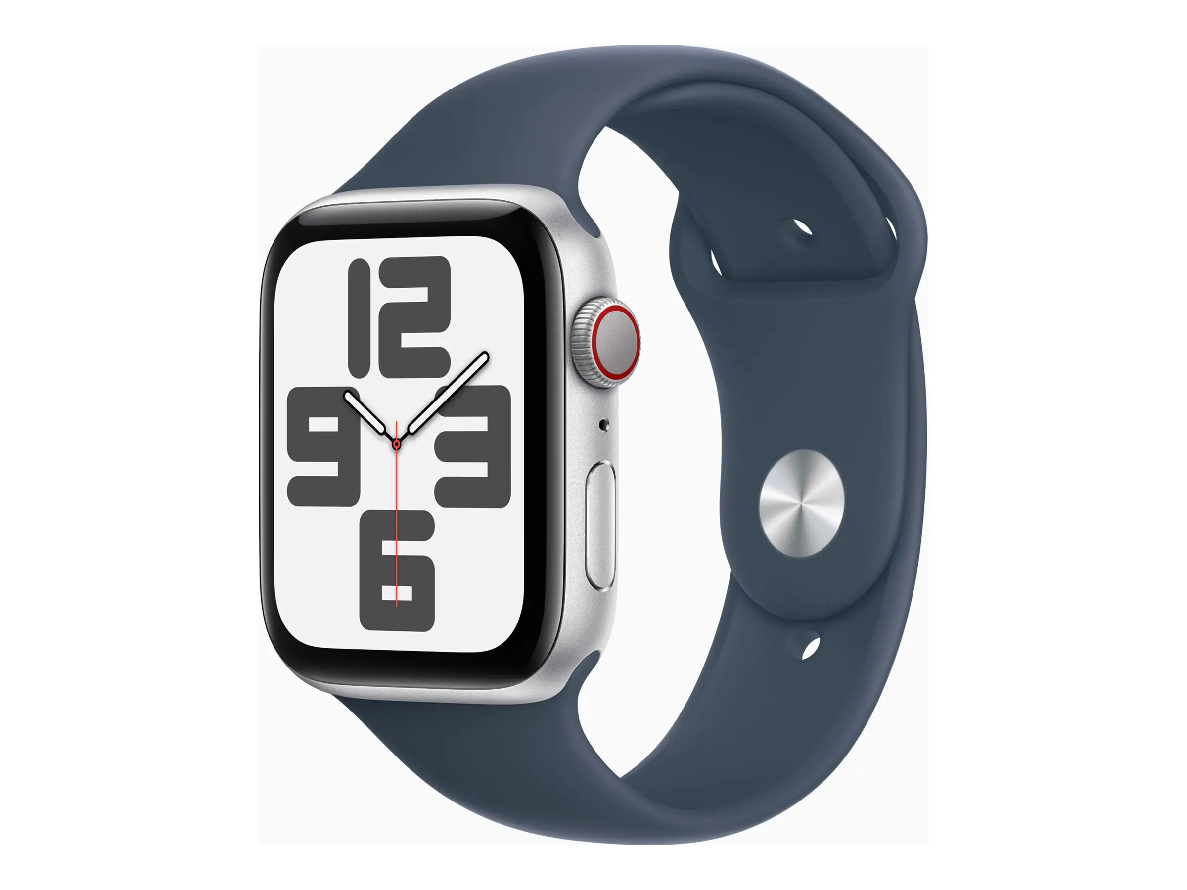 Apple Watch SE (GPS) - 44 mm - Aluminium, Silber - intelligente Uhr mit Sportband - Flouroelastomer - Storm Blue - Bandgröße: S/M - 32 GB - Wi-Fi, Bluetooth - 32.9 g