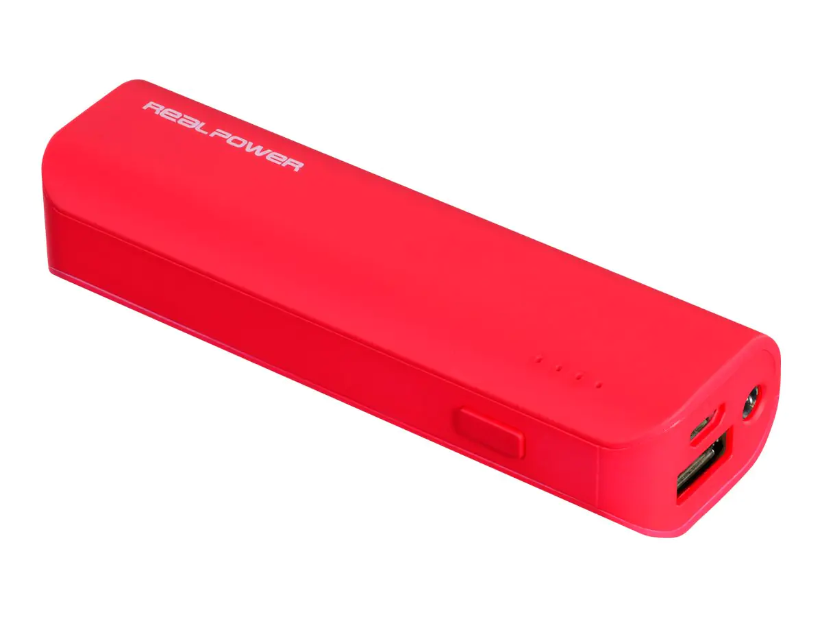 Realpower PB-2600 - Powerbank - 2600 mAh - 1 A (USB) - auf Kabel: Micro-USB - Rot