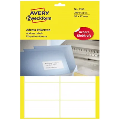 Avery Zweckform Adressetikett 3350 95x47mm weiß 240 St./Pack. Avery Zweckform Adressetikett 3350 95x47mm weiß 240 St./Pack.