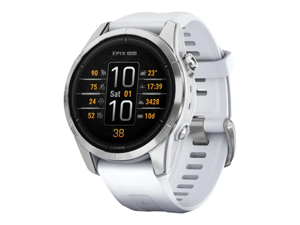 Garmin epix Pro - Standard Edition - 42 mm - silberfarbenes faserverstärktes Polymer - intelligente Uhr mit Band - Silikon - Whitestone - Handgelenkgröße: 108-182 mm - Anzeige 3.04 cm (1.2") - 32 GB - Bluetooth, Wi-Fi, ANT+ - 63 g