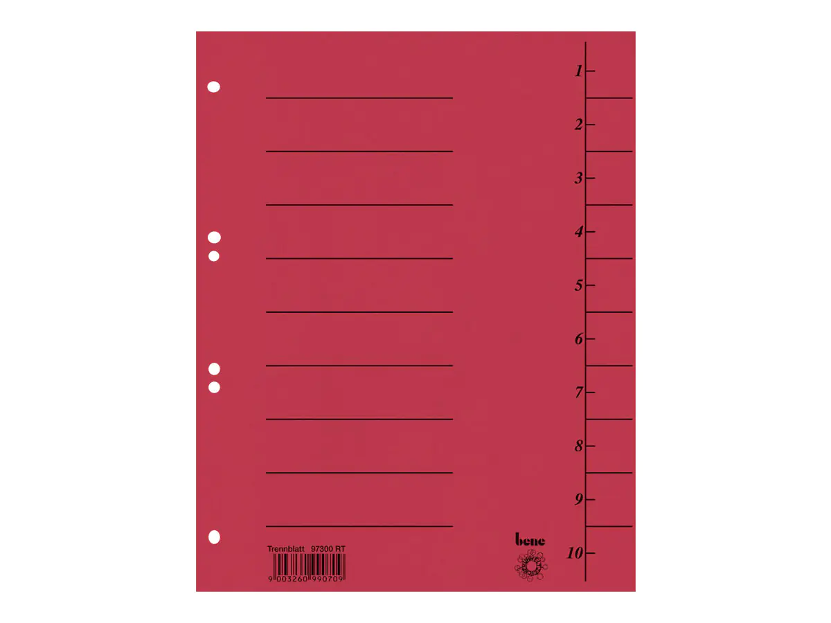 Bene Trennelement - 10 Teile - vorgedruckt: 1-10 - für A4 (210 x 297 mm) 97300 RT