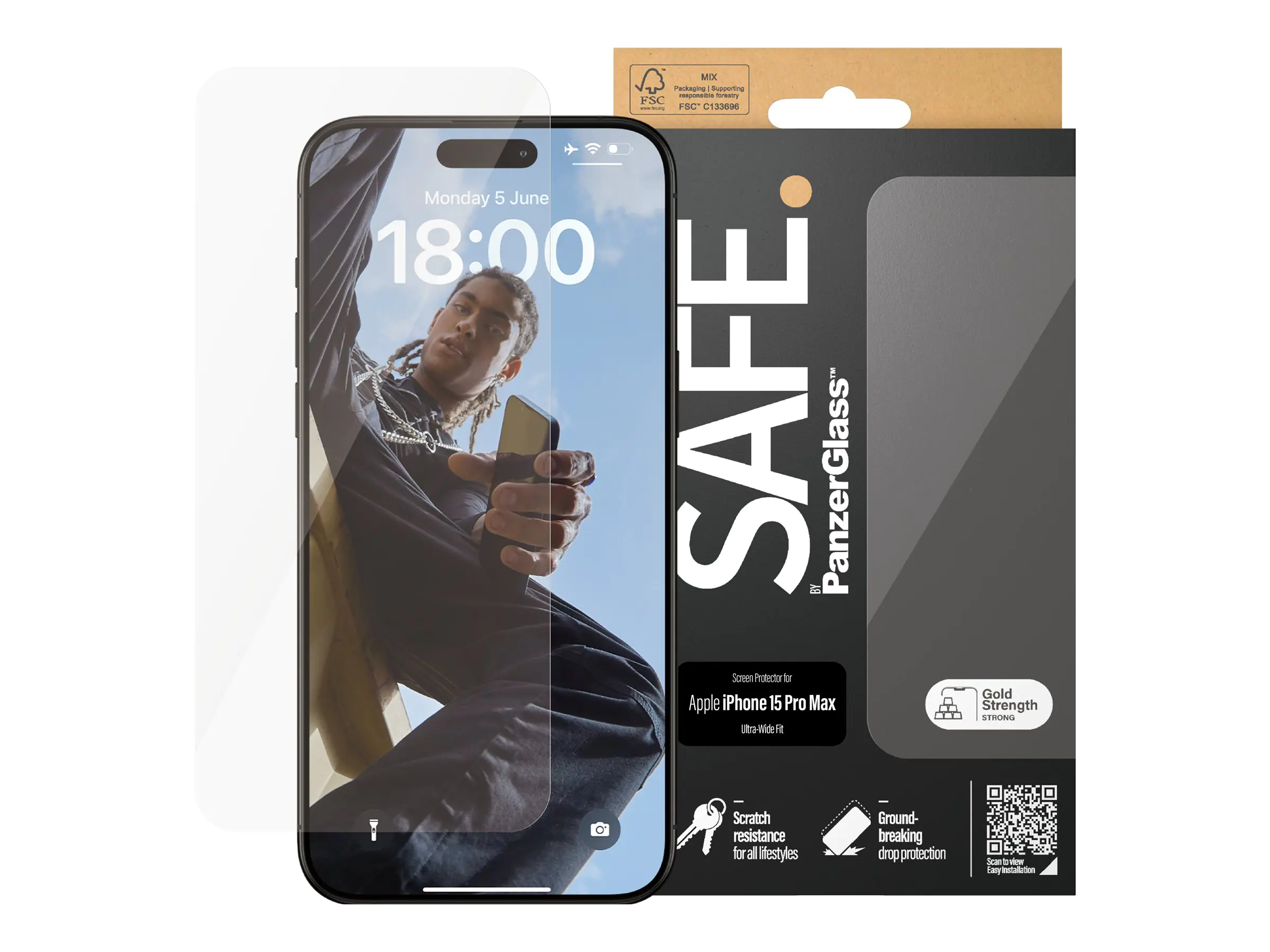 PanzerGlass SAFE. Screen Protector iPhone 15 Pro Max Ultra-Wide Fit