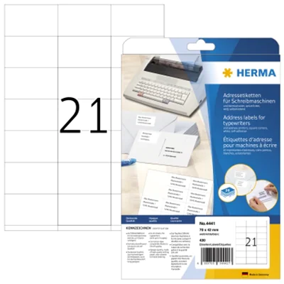 HERMA Etikett 4441 für Adressen 70x42mm weiß 420 St./Pack. HERMA Etikett 4441 für Adressen 70x42mm weiß 420 St./Pack.