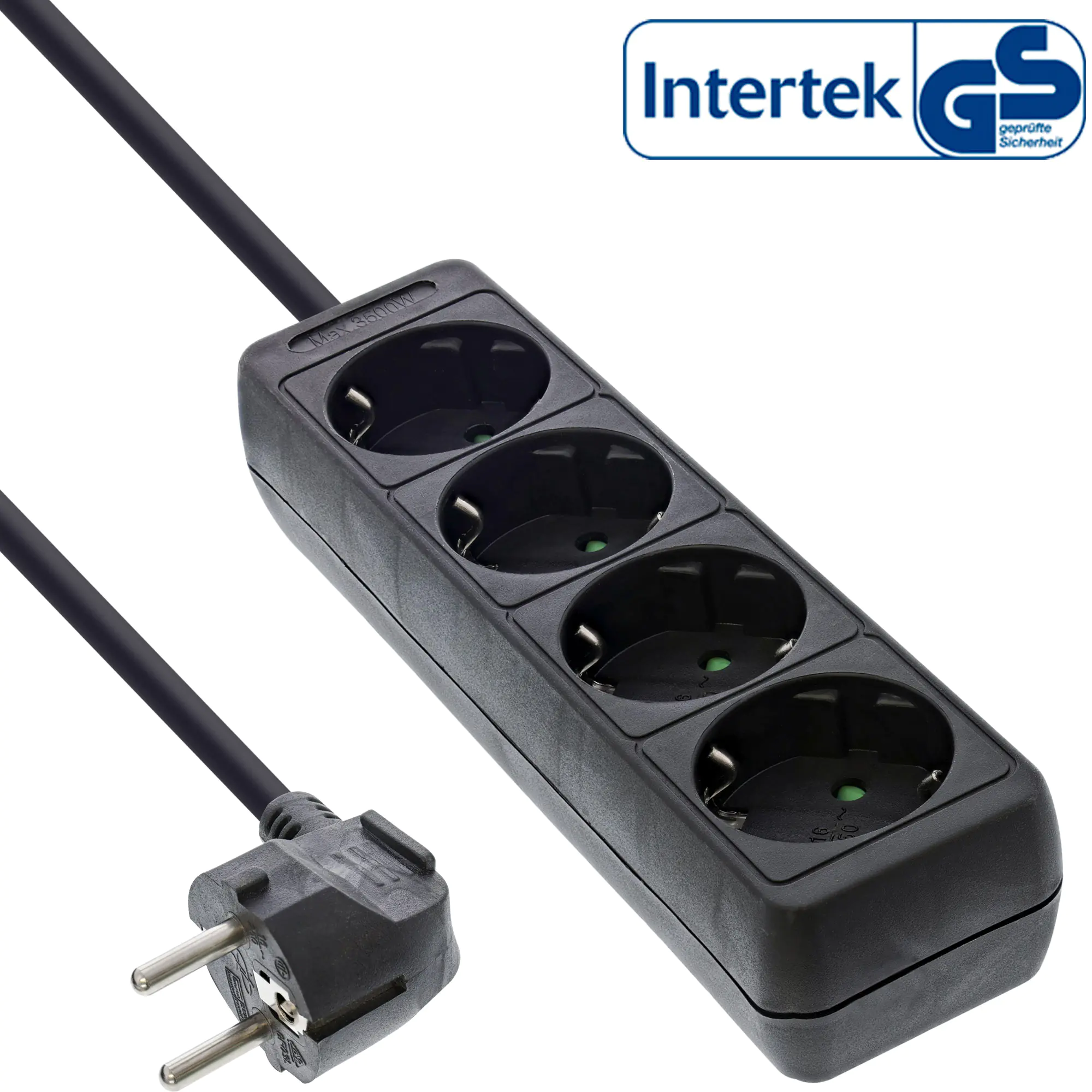 InLine - Steckdosenleiste - Wechselstrom 230 V - 3500 Watt - Ausgangsanschlüsse: 4 (4 x Stecker, 2-polig) - 3 m Schnur - Schwarz