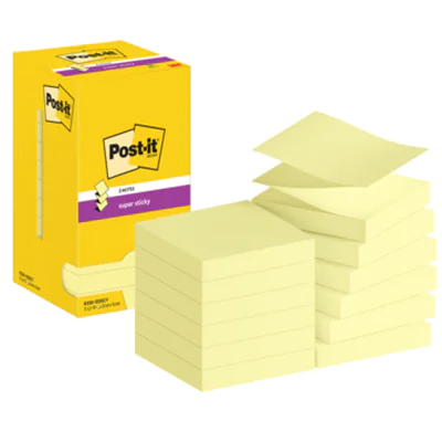 Post-it Haftnotiz Super Sticky Z-Notes 76 x 76 mm (B x H) gelb 90 Bl./Block 12 Block/Pack.