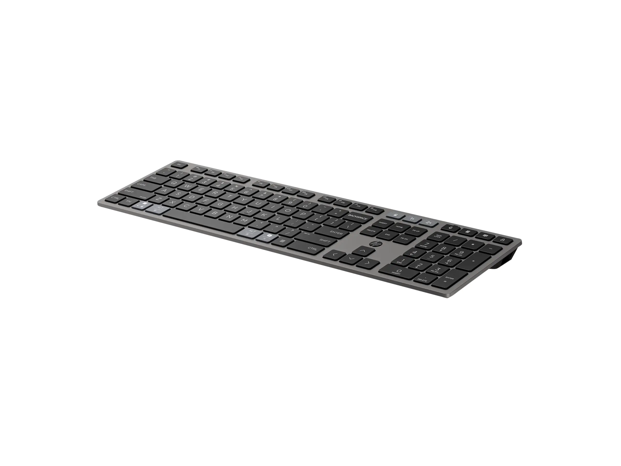 HP 725 - Tastatur - multifunktional, wiederaufladbar, betrieben mit Superkondensator - full size - kabellos - 2.4 GHz, Bluetooth - QWERTZ - Deutsch - Dämmerungsschwarz