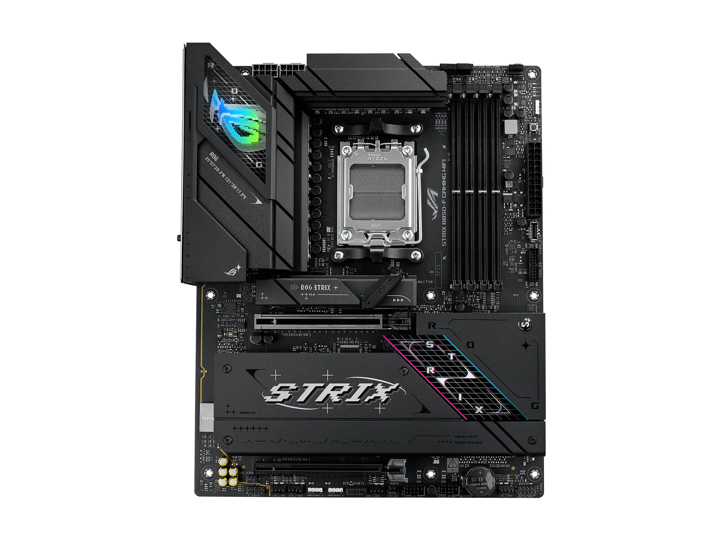 ASUS ROG STRIX B850-F GAMING WIFI - Motherboard - ATX - Socket AM5 - AMD B850 Chipsatz - USB-C 3.2 Gen 2x2, USB-C 3.2 Gen2, USB 3.2 Gen 2, USB 3.2 Gen 1 - 2.5 Gigabit LAN, Wi-Fi 7, Bluetooth - Onboard-Grafik (CPU erforderlich) - HD Audio (8-Kanal)