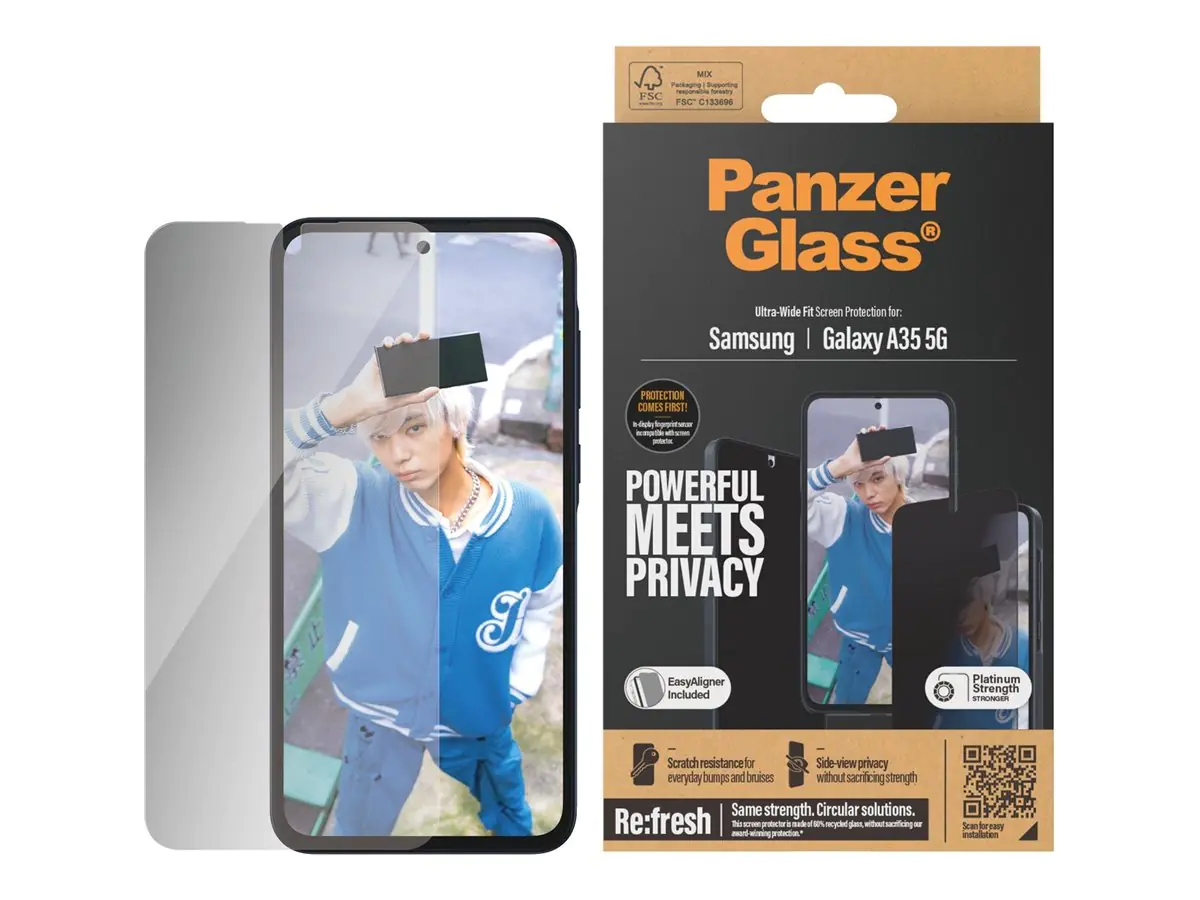 PanzerGlass Privacy - Bildschirmschutz für Handy - ultrabreite Passform - Glas - mit Sichtschutzfilter - für Samsung Galaxy A35