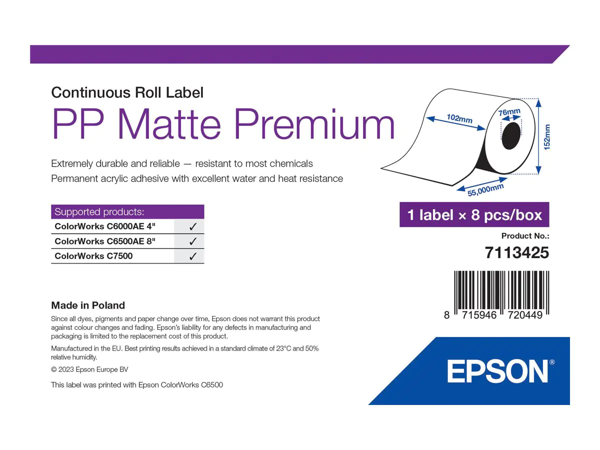 Epson Premium - Polypropylen (PP) - matt - permanenter Acrylklebstoff - Rolle (10,2 cm x 55 m
