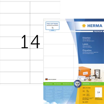 HERMA Etikett PREMIUM 4475 105x41mm weiß 1.400 St./Pack. HERMA Etikett PREMIUM 4475 105x41mm weiß 1.400 St./Pack.