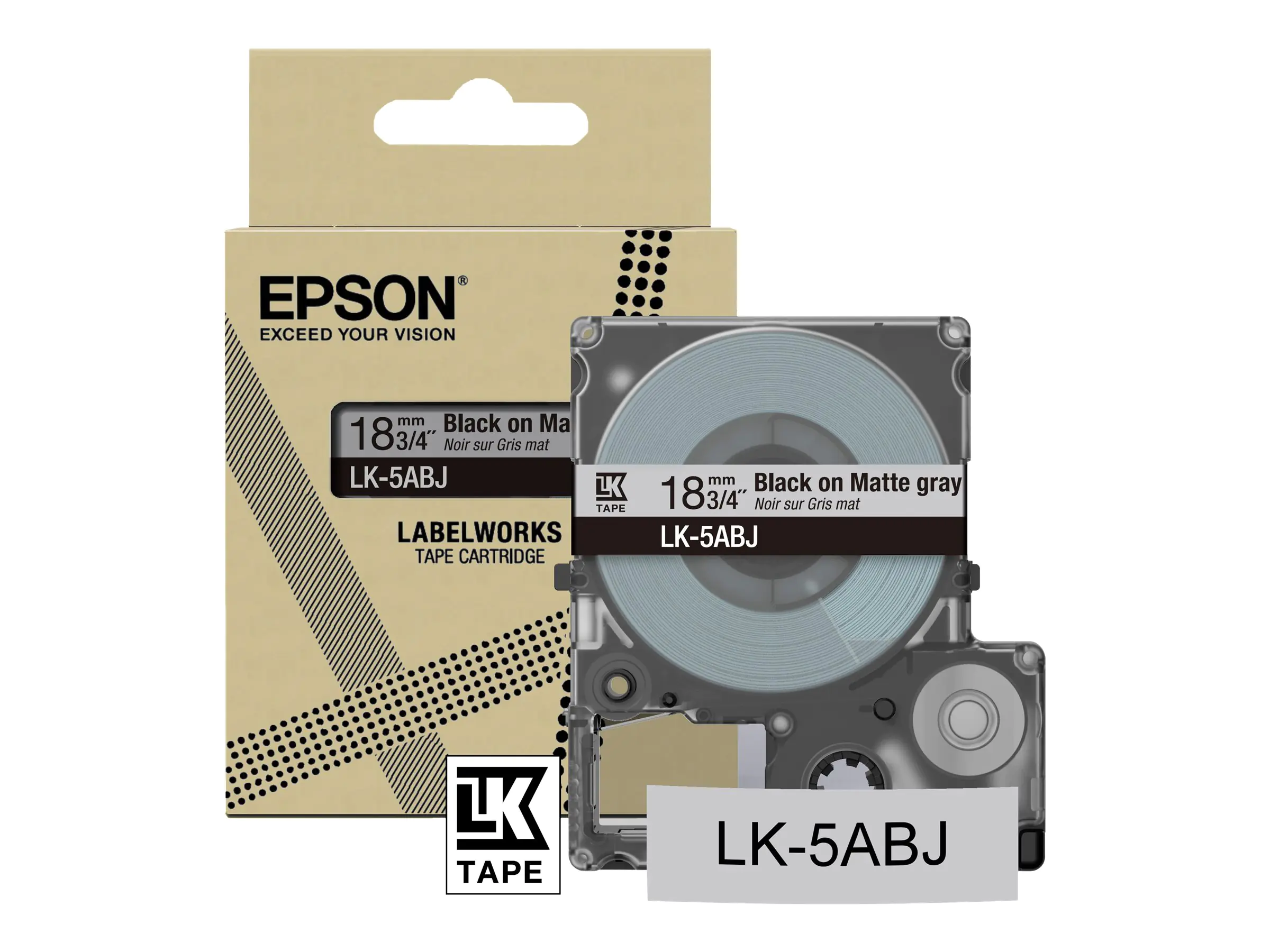 Epson LabelWorks LK-5ABJ - Matt - Schwarz auf Mattgrau - Rolle (1,8 cm x 8 m)