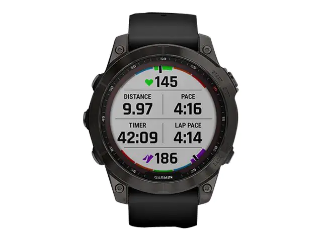 Garmin fenix 7 Sapphire Solar - 47 mm - Titanium Carbon Gray DLC - Sportuhr mit Band - Silikon - schwarz - Handgelenkgröße: 125-208 mm - Anzeige 3.302 cm (1.3") - 32 GB - Bluetooth, Wi-Fi, ANT+ - 73 g