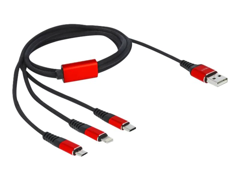 Delock 3 in 1 - Kabel nur zum Laden - USB männlich zu Lightning, 24 pin USB-C männlich - 1 m - Schwarz