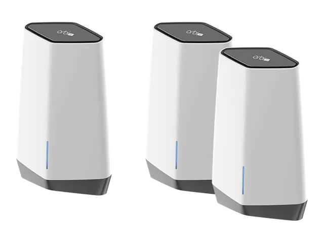 Netgear Orbi Pro SXK80B3 - WLAN-System - (Router, 2 Extender) - bis zu 600 m² - Netz 1GbE, 2.5GbE - Wi-Fi 6 - Tri-Band - wandmontierbar, deckenmontierbar