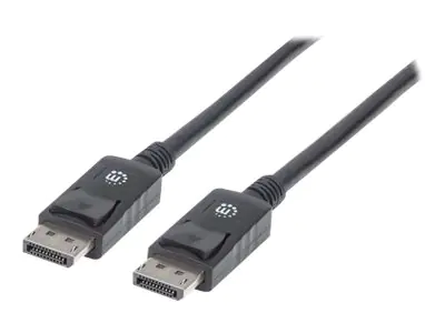 Manhattan DisplayPort 1.2 Cable, 4K@60hz, 2m, Male to Male, With Latches, Fully Shielded, Black, Lifetime Warranty, Polybag - DisplayPort-Kabel - DisplayPort (M) eingerastet zu DisplayPort (M) eingerastet - DisplayPort 1.2 - 2 m - geformt, 4K Unterstützun