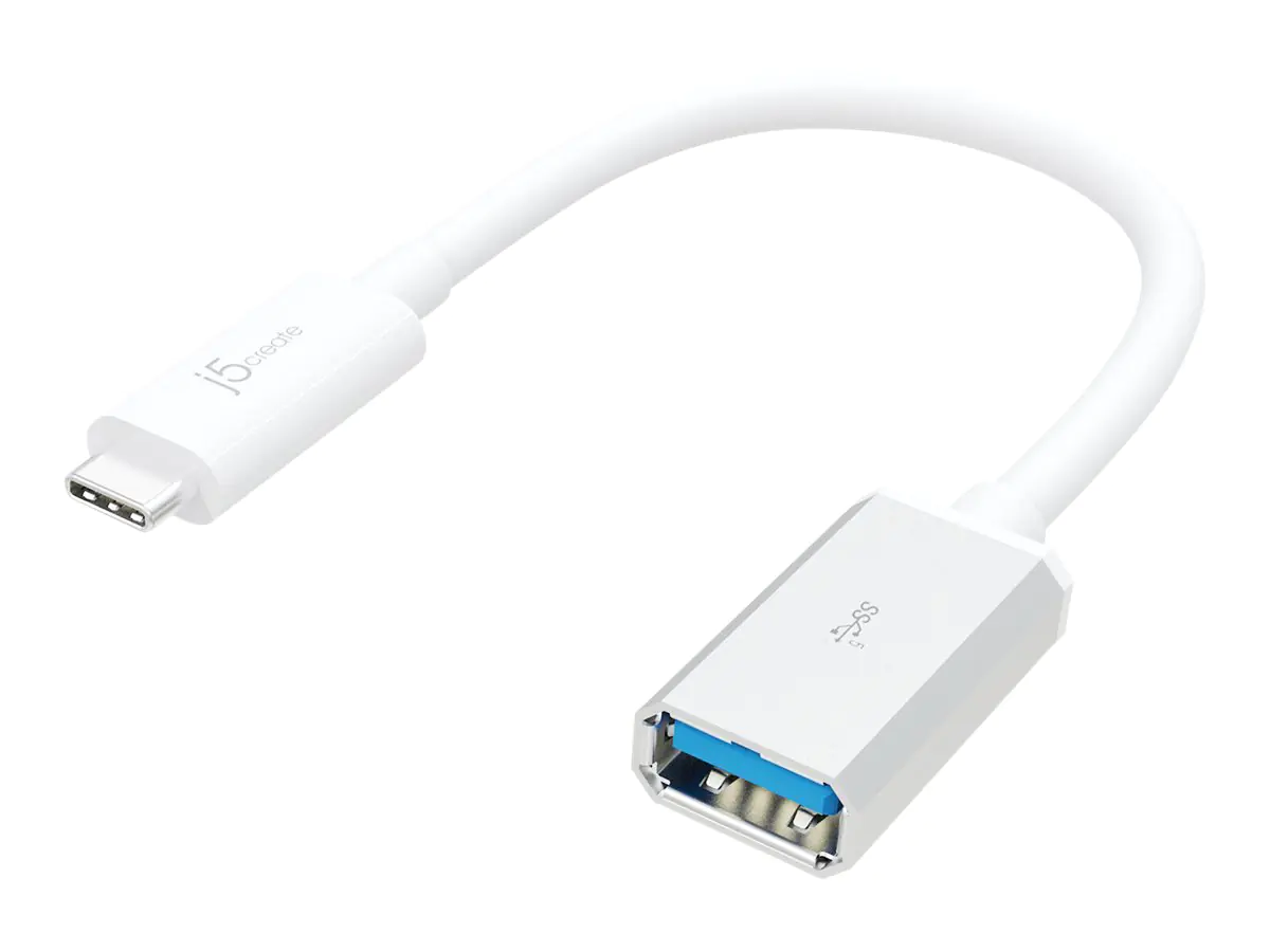 j5create JUCX05 - USB-Kabel - 24 pin USB-C (M) zu USB (W) - USB 3.1 Gen 1 - 1.5 A - 10 cm - umkehrbare Stecker - weiß und silber