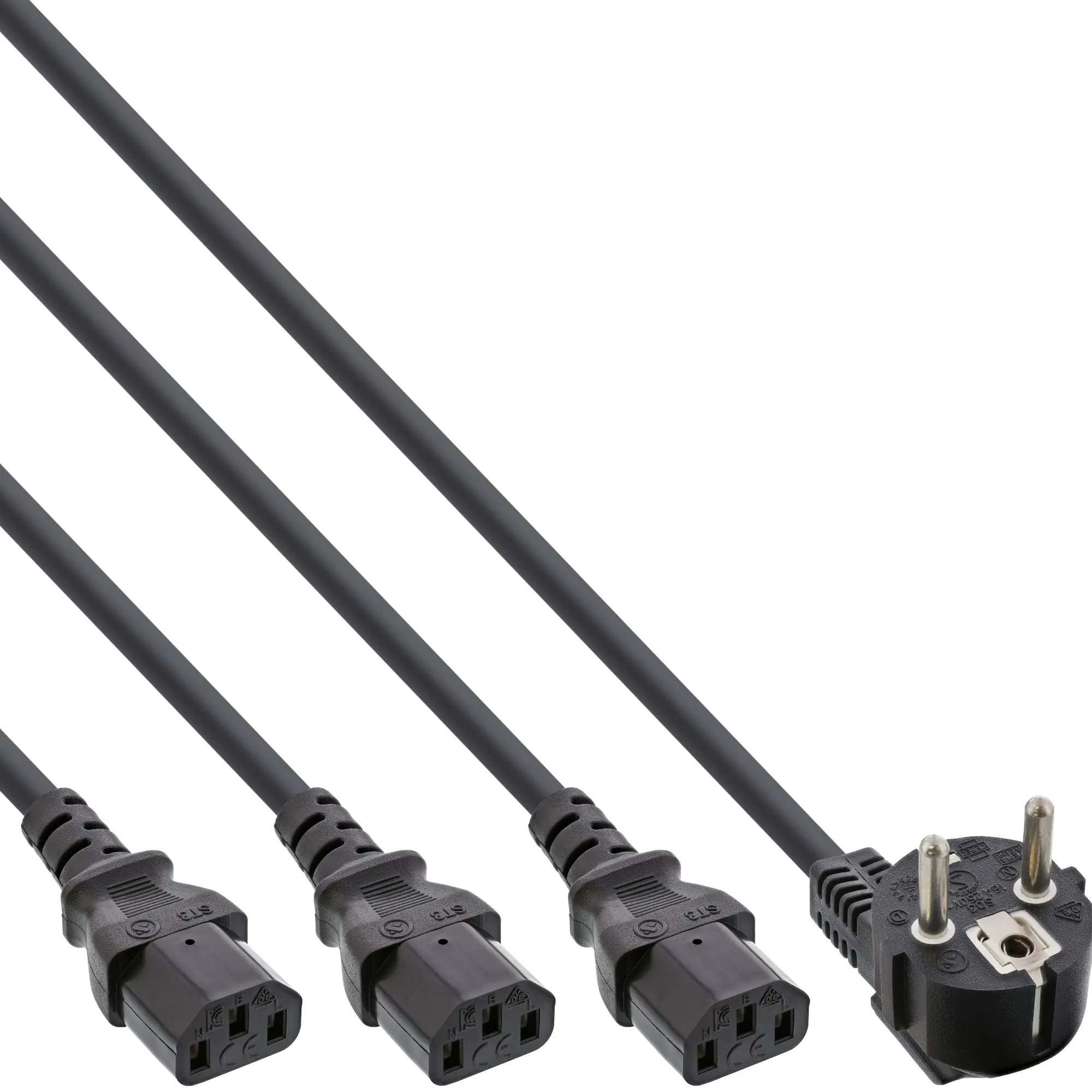 InLine Y-Power Cable Version 3 - Netz-Splitter - CEE 7/7 (M) gewinkelt bis IEC 60320 C13 - 5 m - gewinkelt - Schwarz