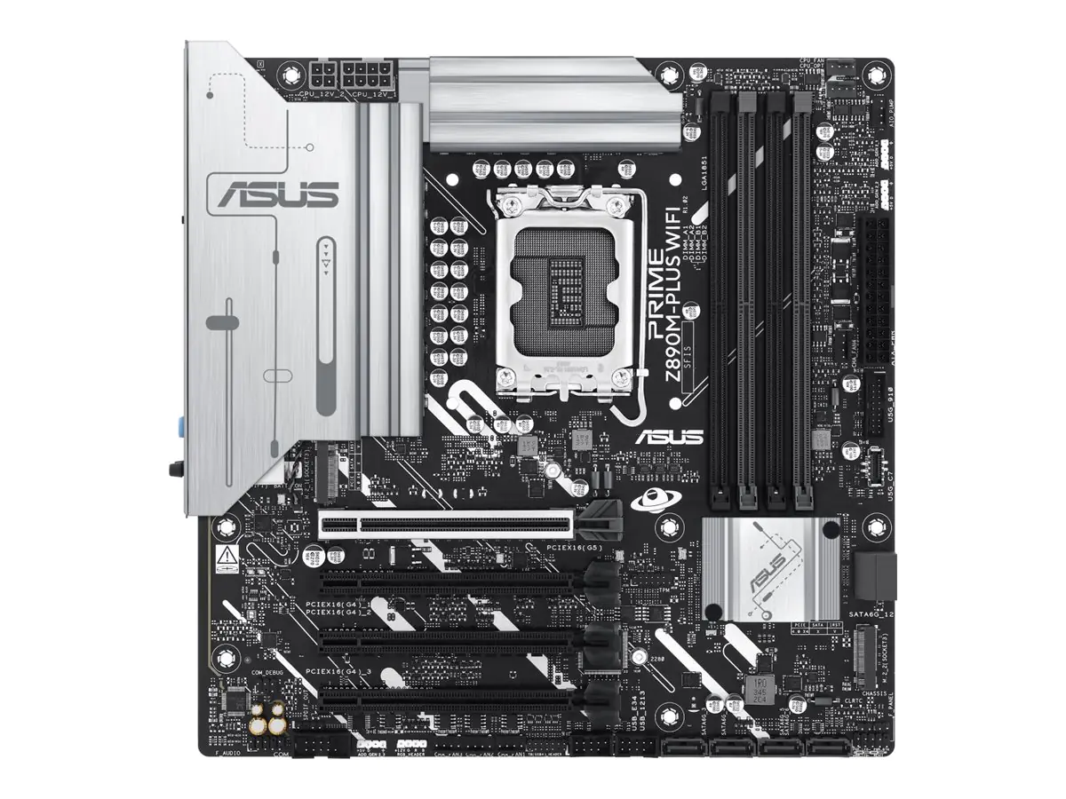 ASUS PRIME Z890M-PLUS WIFI - Motherboard - micro ATX - LGA1851-Sockel - Z890 Chipsatz - USB-C 3.2 Gen 2x2, USB 3.2 Gen 2, USB 3.2 Gen 1, USB-C 3.2 Gen 1 - Wi-Fi 7, Bluetooth, 2.5 Gigabit LAN - Onboard-Grafik (CPU erforderlich) - HD Audio (8-Kanal)