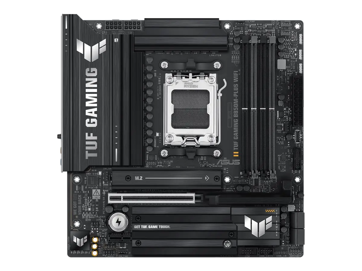 ASUS TUF GAMING B850M-PLUS WIFI - Motherboard - micro ATX - Socket AM5 - AMD B850 Chipsatz - USB-C 3.2 Gen 2x2, USB-C 3.2 Gen2, USB 3.2 Gen 2, USB 3.2 Gen 1 - 2.5 Gigabit LAN, Wi-Fi 6E, Bluetooth - Onboard-Grafik (CPU erforderlich) - HD Audio (8-Kanal)