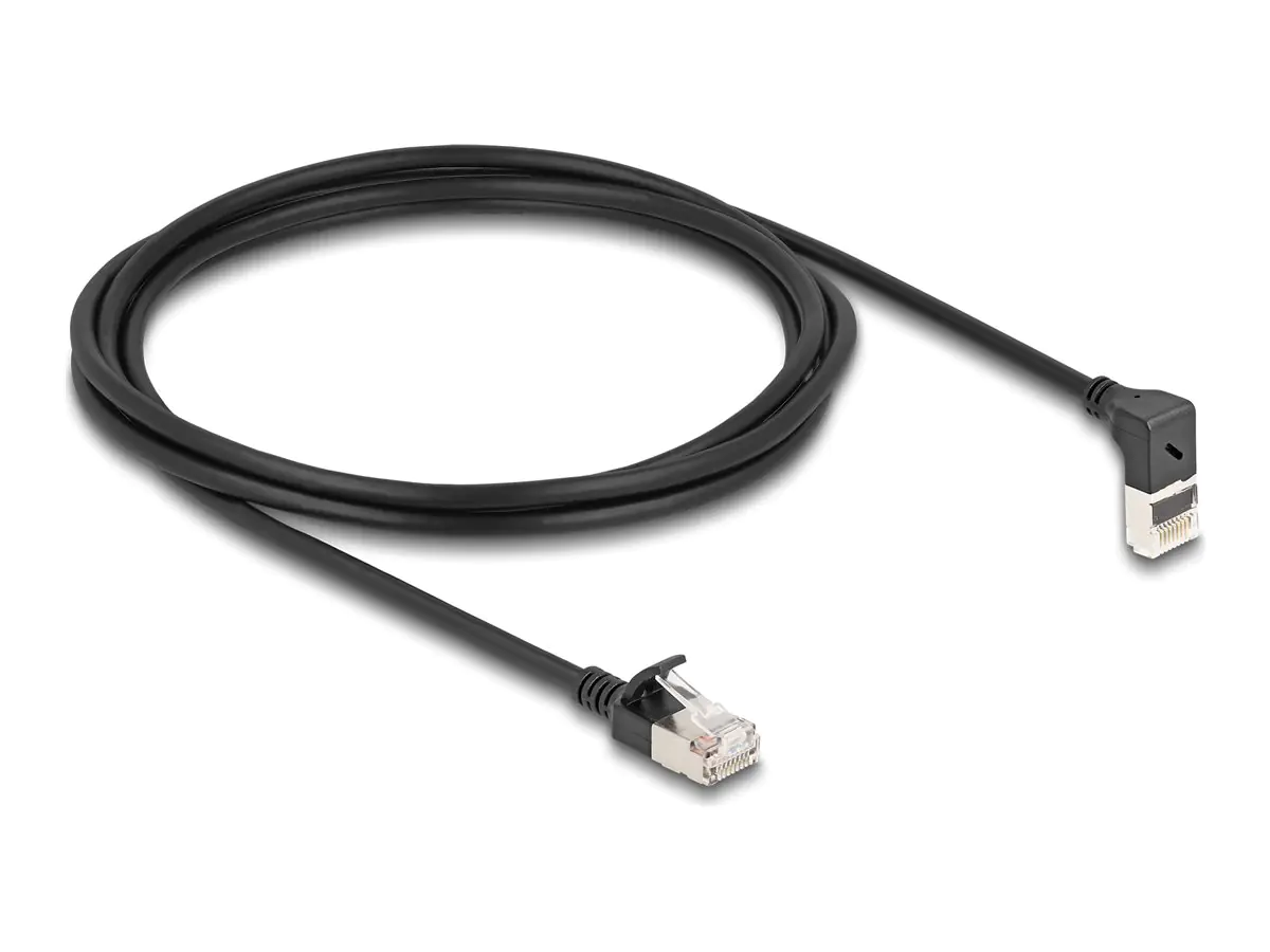 Delock - Netzwerkkabel - RJ-45 (M) nach oben angewinkelt zu RJ-45 (M) gerade - 2 m - 4.5 mm - S/FTP - CAT 6a - geschirmt, halogenfrei - Schwarz