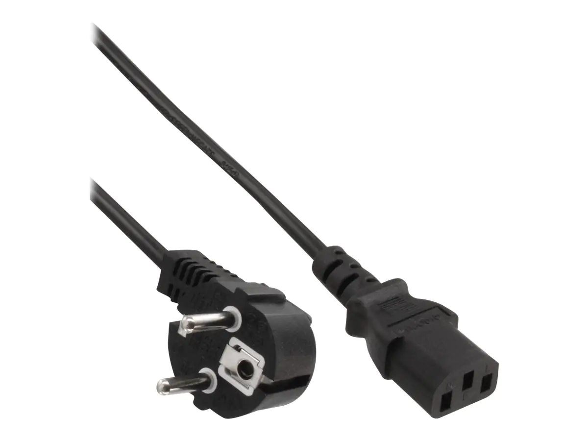 InLine - Stromkabel - power CEE 7/7 (S) gewinkelt zu power IEC 60320 C13 - 3 m - Schwarz (Packung mit 25)