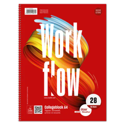 Format-X® Collegeblock Style Work flow DIN A4 kariert mit Rand innen/außen 70g/m² rot 80 Bl.