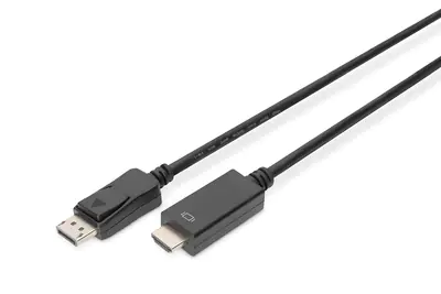 ASSMANN - Adapterkabel - DisplayPort männlich Verriegelung zu HDMI männlich - 2 m - Dreifachisolierung - Schwarz - geformt, 4K Unterstützung, Druckknopf ASSMANN - Adapterkabel - DisplayPort männlich Verriegelung zu HDMI männlich - 2 m - Dreifachisolierung - Schwarz - geformt, 4K Unterstützung, Druckknopf