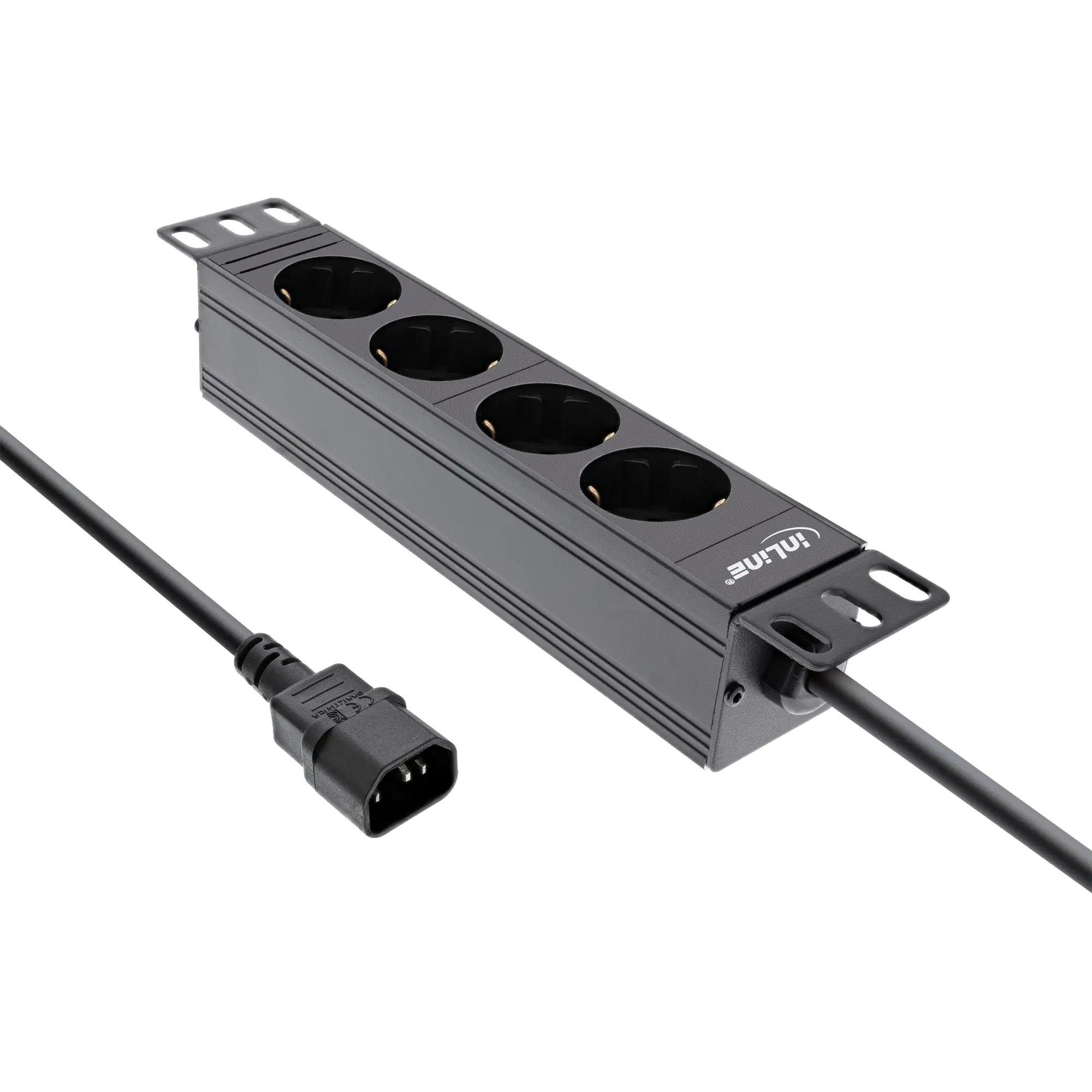 InLine - Steckdosenleiste (Rack - einbaufähig) - Wechselstrom 250 V - 2500 Watt - Eingabe, Eingang IEC 60320 C14 - Ausgangsanschlüsse: 4 (4 x Stecker Typ F) - 1U - 25.4 cm (10") - 2 m Schnur - Schwarz, RAL 9004