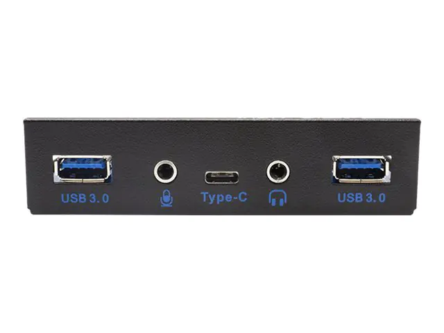 i-Tec - Anschlüsse am vorderen Bedienfeld des Speicherschachts - USB 3.0 x 2, USB-C, Audio x 1, Mic x 1