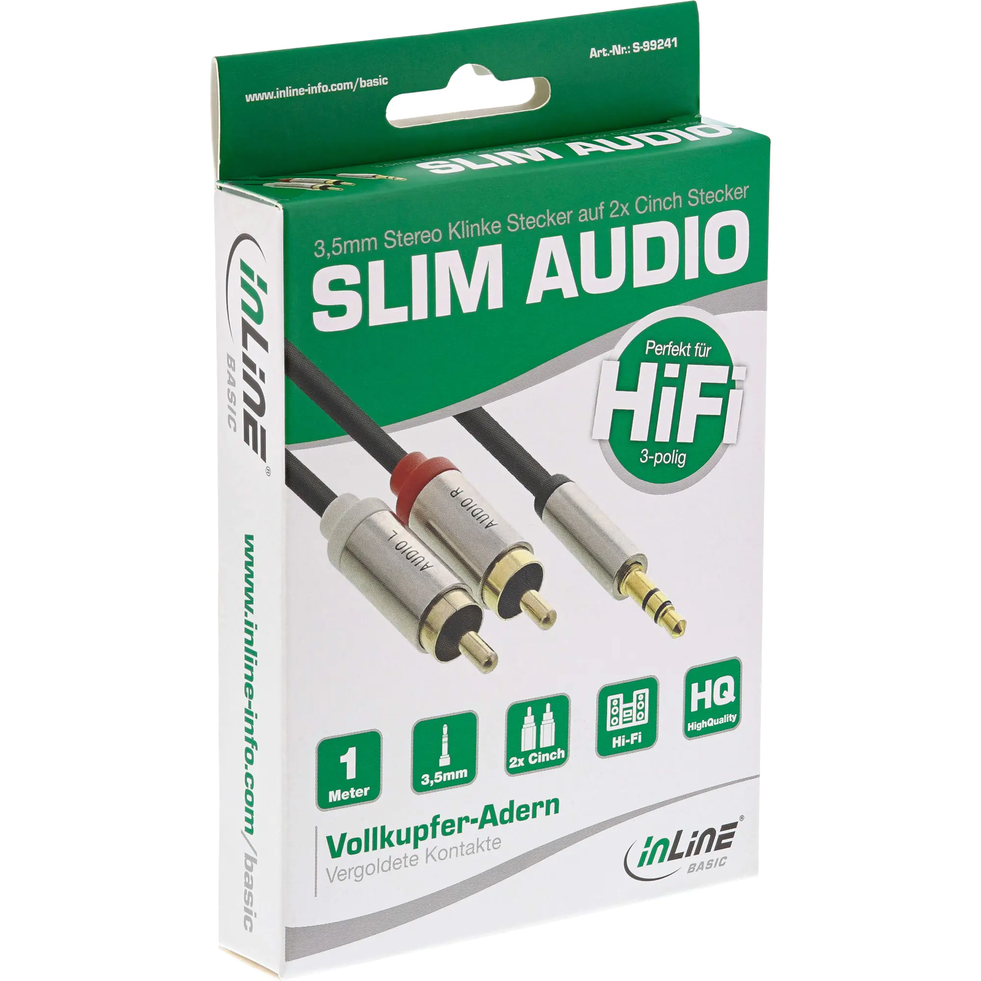 InLine Basic Slim - Audiokabel - mini-phone stereo 3.5 mm männlich zu RCA x 2 männlich - 1 m - Schwarz
