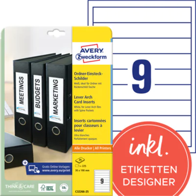 Avery Zweckform Einsteckrücken- schild C32266-25 weiß 225 St./Pack. Avery Zweckform Einsteckrücken- schild C32266-25 weiß 225 St./Pack.