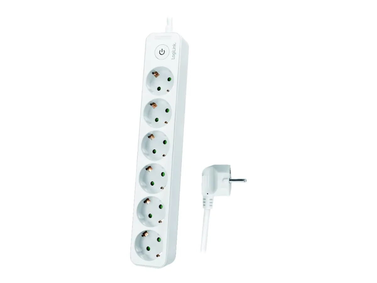 LogiLink - Steckdosenleiste - Wechselstrom 250 V - 3680 Watt - Eingabe, Eingang Stromversorgung - Ausgangsanschlüsse: 6 (6 x Leistungs-CEE 7/3) - 1.5 m Schnur - Deutschland - weiß