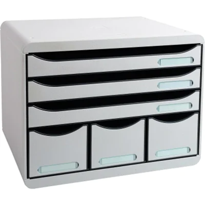 Exacompta Schubladenbox STORE-BOX Maxi 6 Schubladen DIN A4 quer Polystyrol Gehäusefarbe: lichtgrau Farbe der Schublade: lichtgrau Exacompta Schubladenbox STORE-BOX Maxi 6 Schubladen DIN A4 quer Polystyrol Gehäusefarbe: lichtgrau Farbe der Schublade: lichtgrau