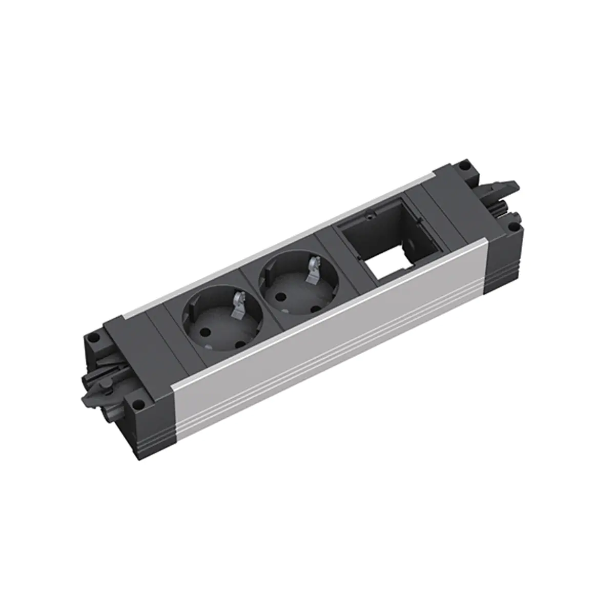 Bachmann STEP BASE ALU Steckdosenleiste 2-fach, 1x Custom Modul, schwarz, mit GST18