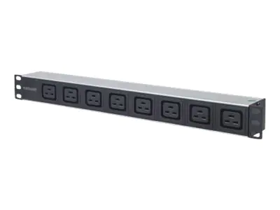 Intellinet 19" 8-fach Steckdosenleiste mit C19-Kaltgerätesteckdosen, PDU mit abnehmbarem Stromkabel (2 m) und rückseitigem C20-Stromeingang, 1 HE - Stromverteilungseinheit (Rack - einbaufähig) - WS 110-250 V - Eingabe, Eingang IEC 60320 C20 - Ausgangsansc