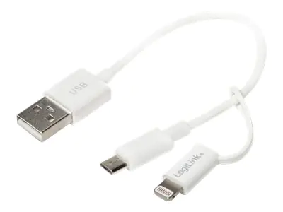 LogiLink USB to Micro USB Sync- and Charging Cable with Lightning Adapter - Lade- / Datenkabelset - 1 m - weiß