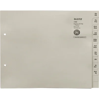 Leitz Registerserie 13520085 DIN A4 A-Z für 100 Ordner Tauenpapier grau