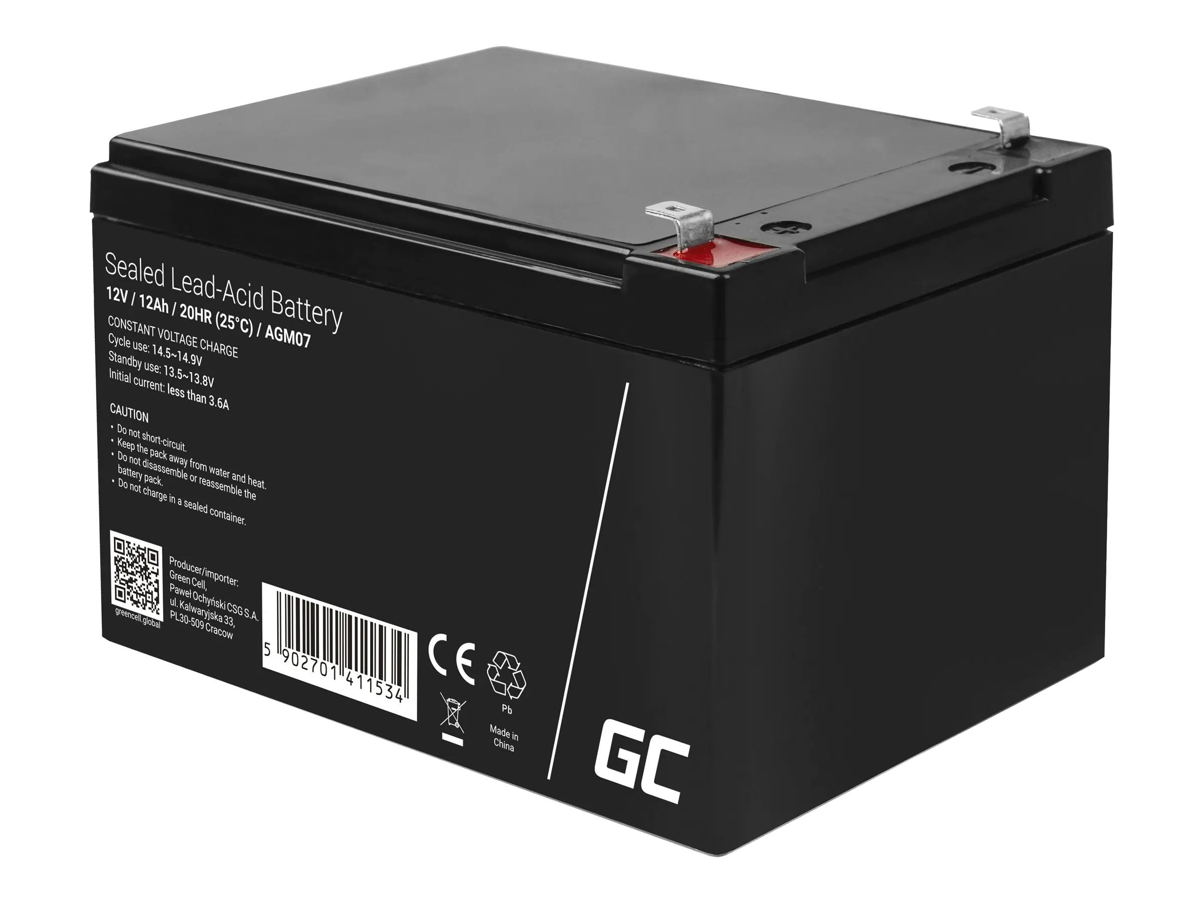 Green Cell - USV-Akku - 1 x Batterie - Bleisäure - 12 Ah - Schwarz