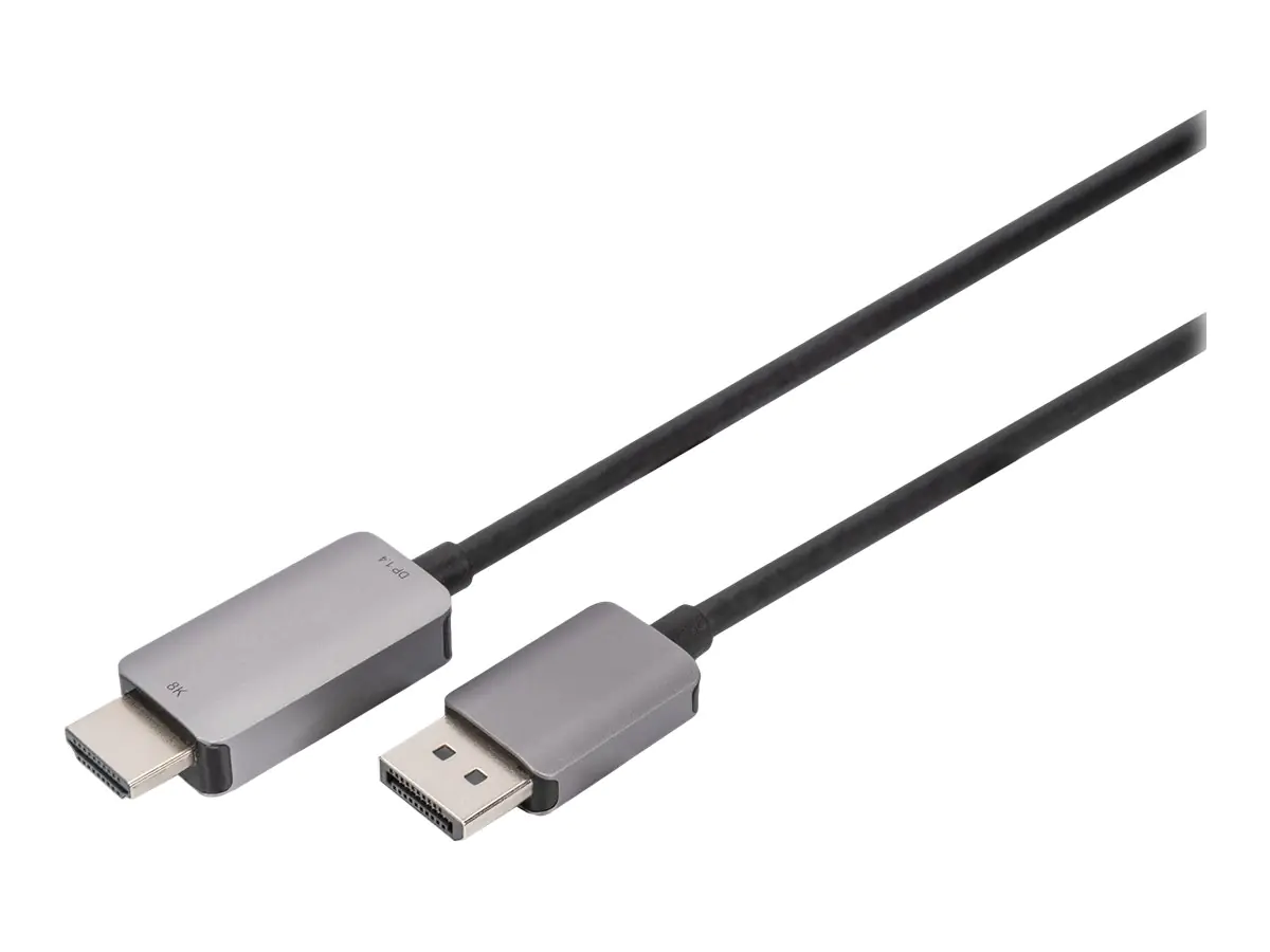 Digitus - Adapterkabel - DisplayPort männlich Verriegelung zu HDMI männlich - 1 m - Schwarz - unterstützt 8K 60 Hz (7680 x 4320), Unterstützung für 3D-Video, Dolby TrueHD-Unterstützung, Dolby DTS-HD Master Audio-Unterstützung, Druckknopf