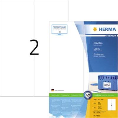 HERMA Etikett Premium 4658 105x297mm weiß 200 St./Pack. HERMA Etikett Premium 4658 105x297mm weiß 200 St./Pack.