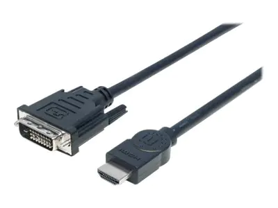 Manhattan HDMI to DVI-D 24+1 Cable, 3m, Male to Male, Black, Dual Link, Compatible with DVD-D, Lifetime Warranty, Polybag - Adapterkabel - Dual Link - HDMI männlich zu DVI-D männlich - 3 m - abgeschirmt - Schwarz - geformt, 1080p-Unterstützung