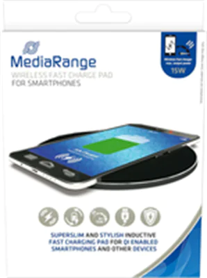 MediaRange kabelloses Ladegerät fuer Qi-faehige Smartphones mit 15W Schnellladefunktion - Batterie