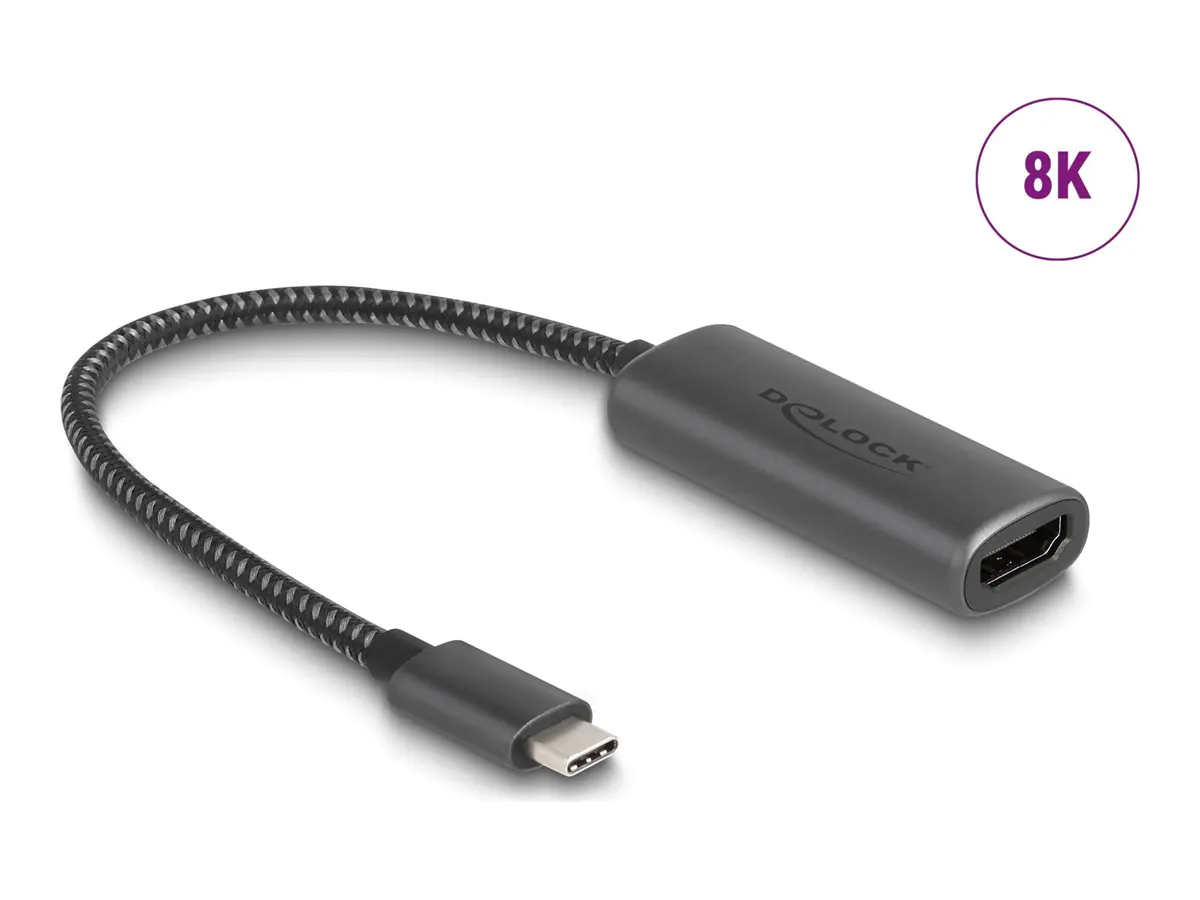 Delock - Videoadapter - 24 pin USB-C männlich zu HDMI weiblich - 20 cm - Grau - unterstützt 8K 30 Hz (7680 x 4320), Unterstützung für 3D-Video, DP Alt Modus-Support