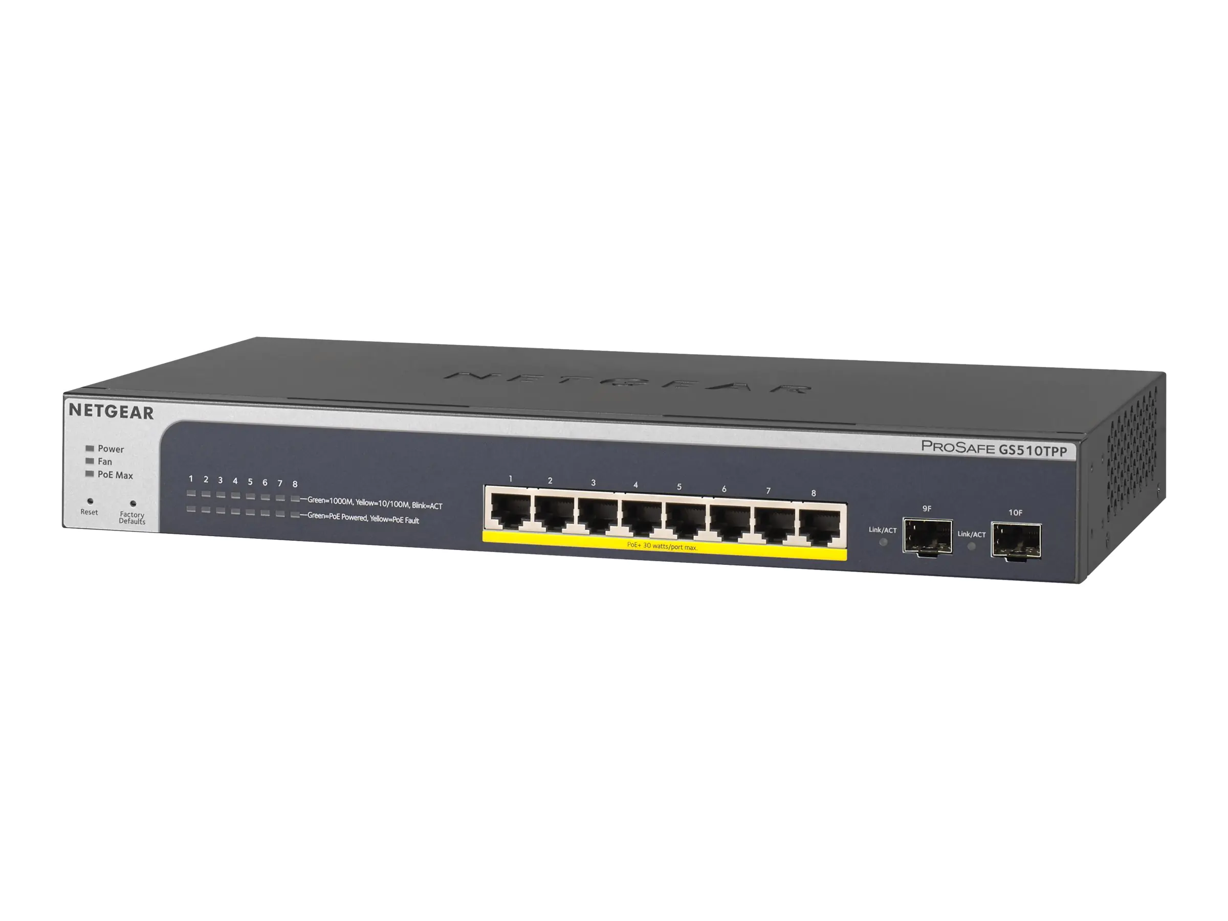 NETGEAR Smart GS510TPP - Switch - L3 Lite - Smart - 8 x 10/100/1000 (PoE+) + 2 x SFP - Desktop, an Rack montierbar - PoE+ (190 W) NETGEAR Smart GS510TPP - Switch - L3 Lite - Smart - 8 x 10/100/1000 (PoE+) + 2 x SFP - Desktop, an Rack montierbar - PoE+ (190 W)