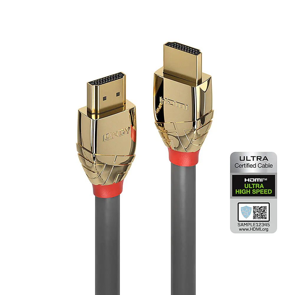 Lindy Gold Line - Ultra High Speed - HDMI-Kabel mit Ethernet - HDMI männlich zu HDMI männlich - 3 m - Dreifachisolierung - Grau - rund, 10K Unterstützung